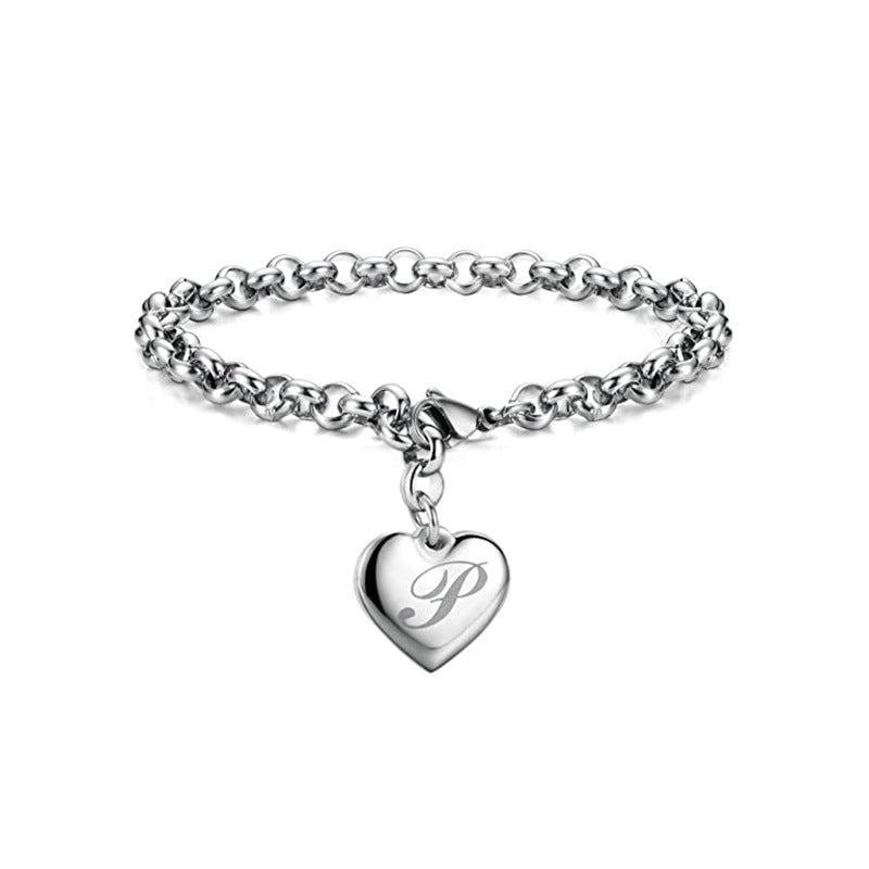 Wholesale Alphabet Pendant Stainless Steel Heart Bracelet